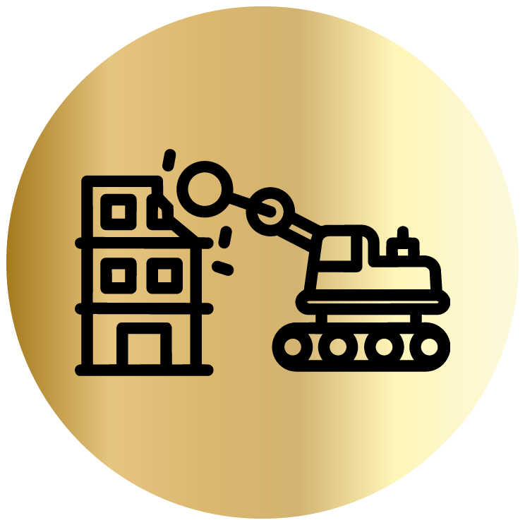 Demolition robot tearing down a building structure for safe and efficient site clearance.