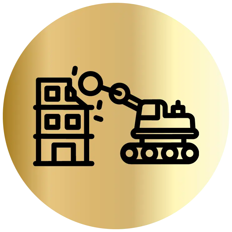 Demolition robot tearing down a building structure for safe and efficient site clearance.